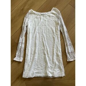 LuckyLu White Lace Dress Long Sleeve Round Neck Elegant Mini Dress Women